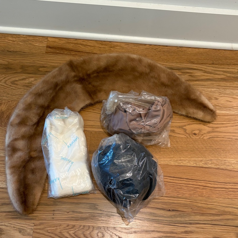 Vintage Mink Fur Collar Hansen Fuzzy Gloves Velvet Fascinator Accessory Lot 4pc